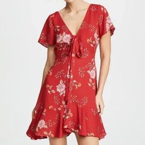Red Floral Mini Dress with Flutter Sleeves & Ruffle Hem by BB Dakota - Size 6